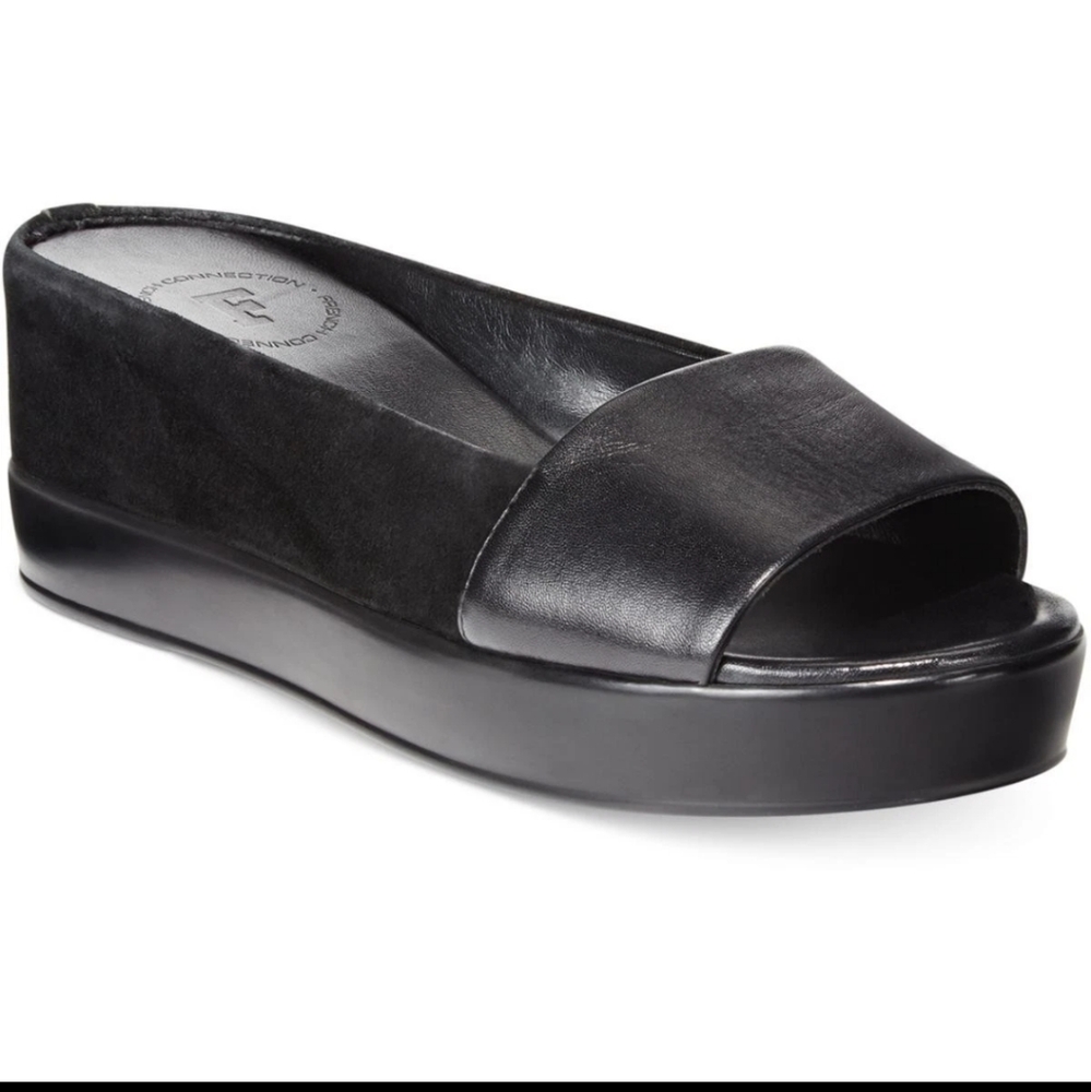 French Connection Y2K Chunky Block Heel Wedge Slip On Leather Sandals 8.5